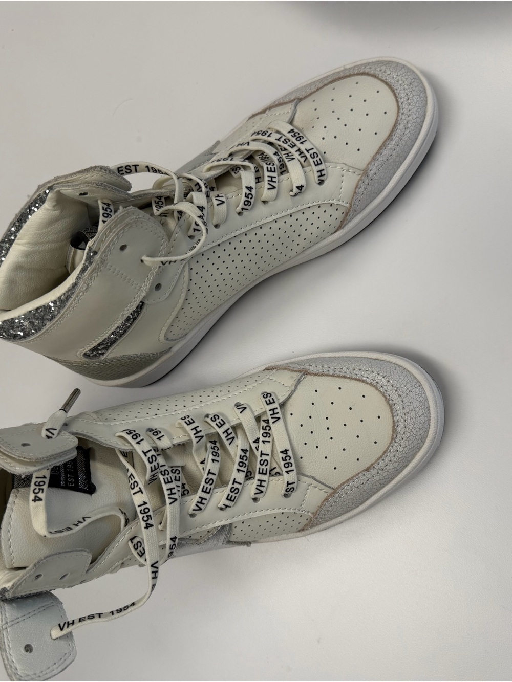 Vintage Havana White Sneakers with Silver Glitter Trim